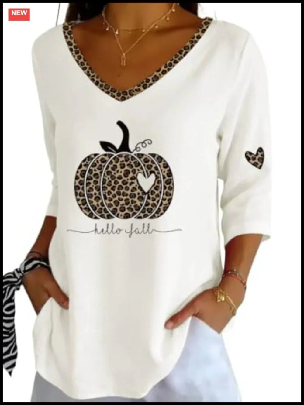 Women's 3/4 Sleeve V Neck Halloween Fall Graphic Tee Shirt Cotton Blend